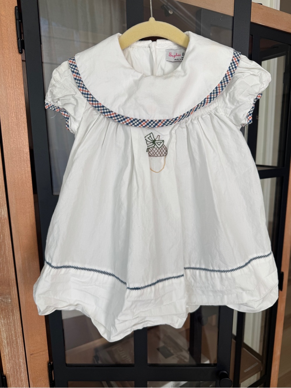 Sophie & Lucas embroidered dress baby toddler girl acorn fall bib collar plaid